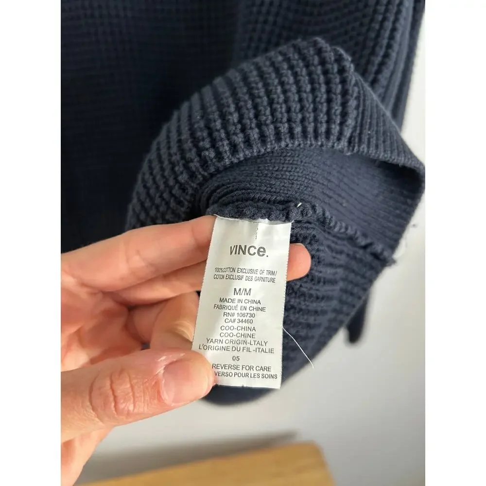 Vince Women's Navy Blue Cable Knit Sweater Size Medium 100% Cotton Heavy - Picture 5 of 6